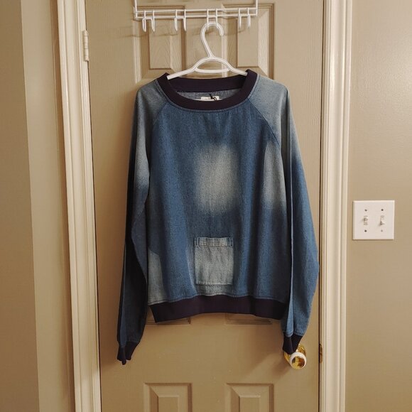 NWT DAYA BY ZENDAYA BOAT NECK BLUE DENIM DISTRESSED LOOK TOP SIZE SMALL - Picture 2 of 12